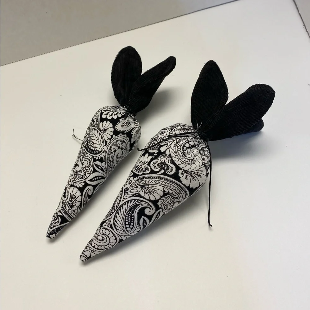 Fabric handmade carrot decor black and white paisley floral